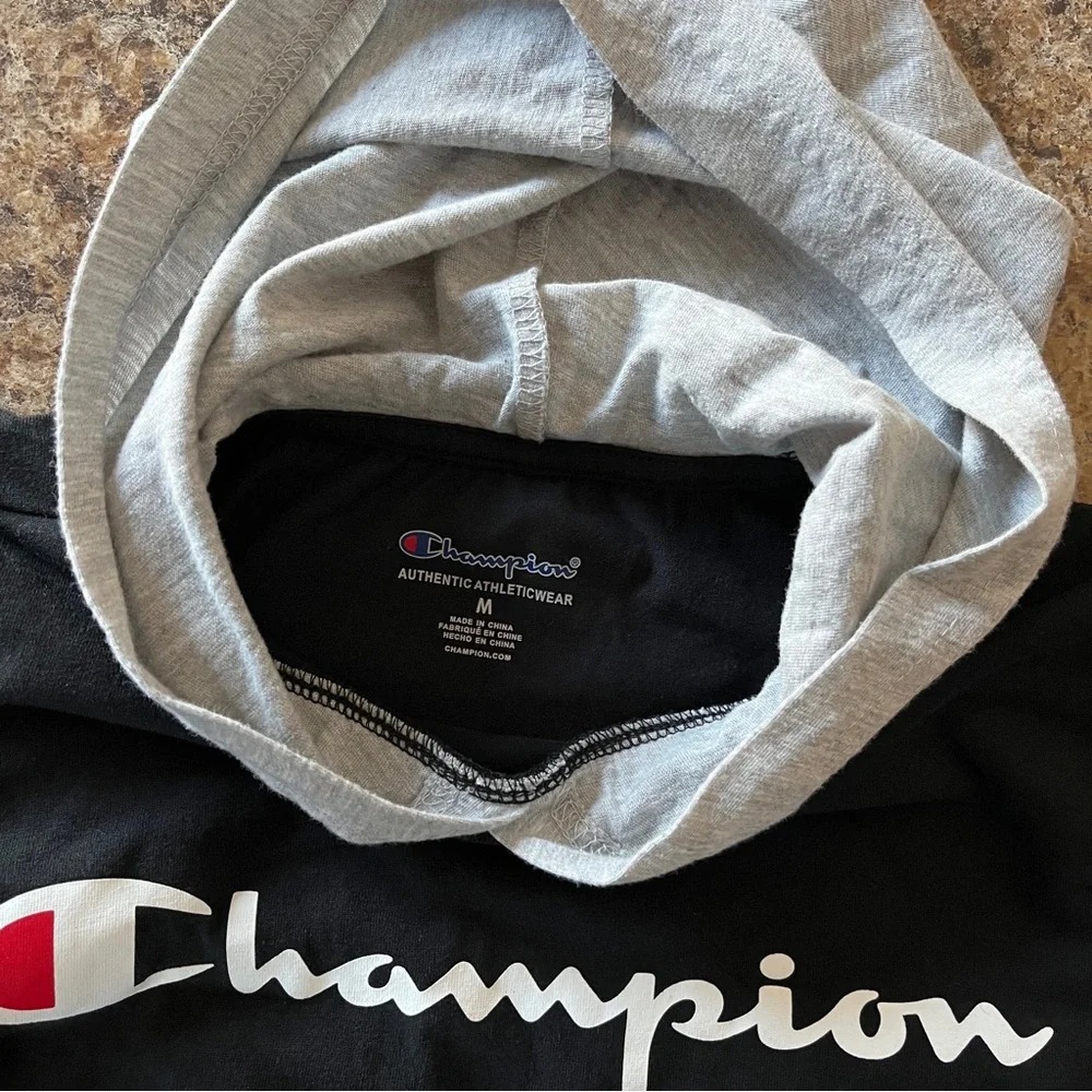 Champion Boys Sz M 2 Piece Bundle Black Gray Long Sleeve Hoodie Tee Joggers Set